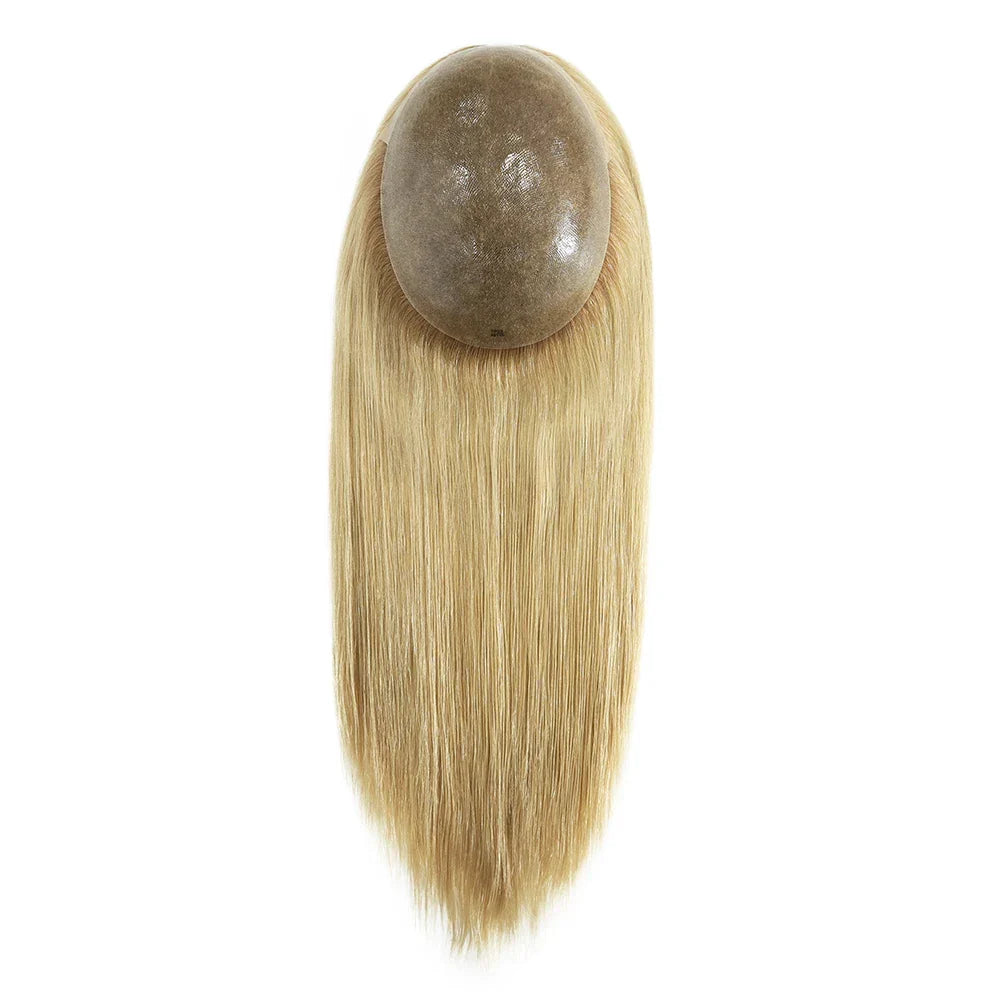 Straight Human Hair Wigs for Women Full PU Toupee 100% Real Human Hair Blonde Human Hair Replacement System Unit Natural Brown