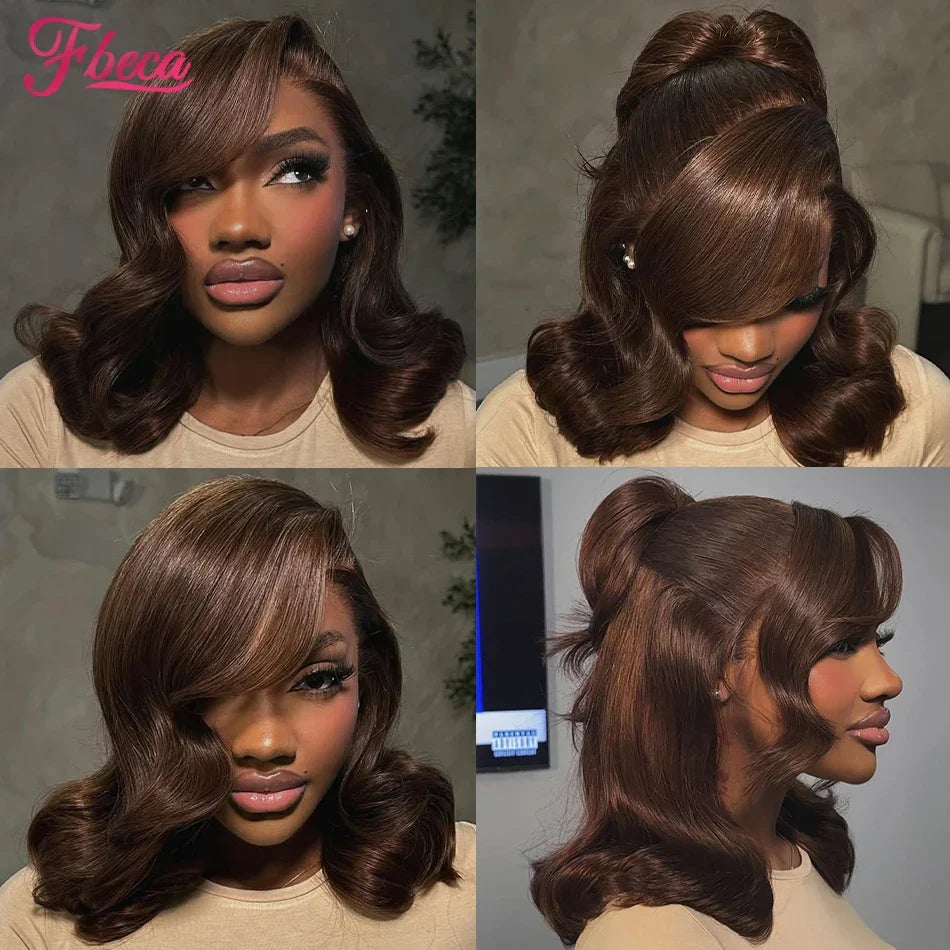 Body Wave Chocolate Brown Human Hair Wig Lace Front 13x6 13x4 HD Frontal Colored Wigs Preplucked For Women 180 Density 12"-18"