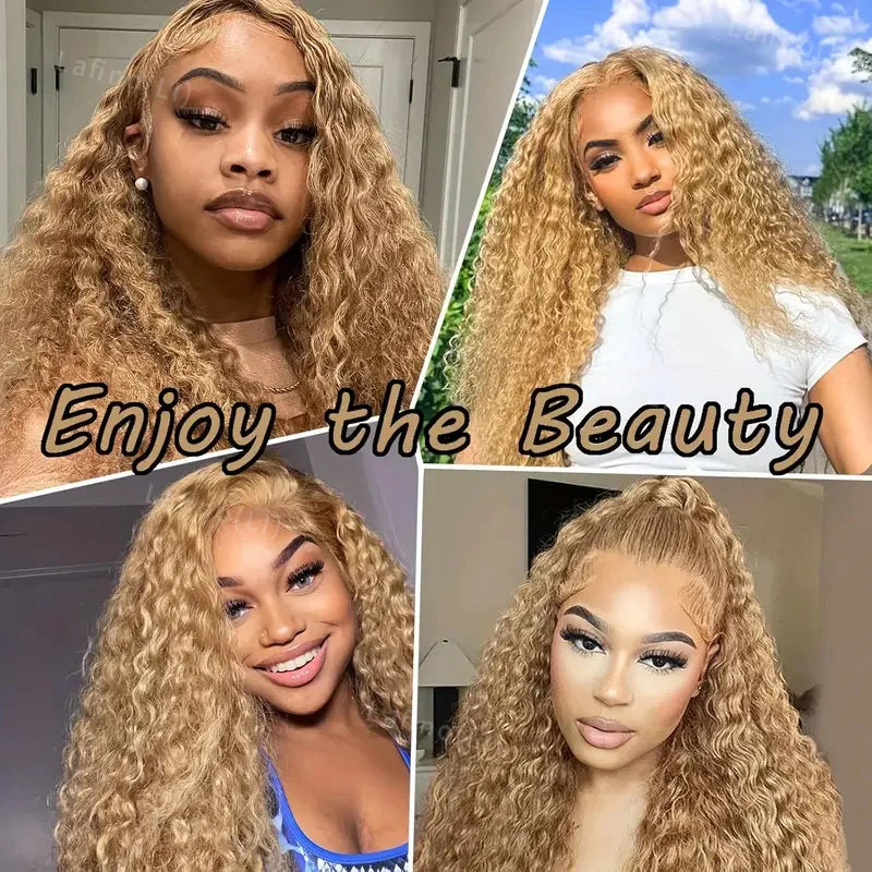 Honey Blonde Human Hair Wig Curly Wigs 13x6 Hd Lace Frontal Wig 13x4 Deep Wave Frontal Wig 30 Inch #27 Colored Human Hair Wigs