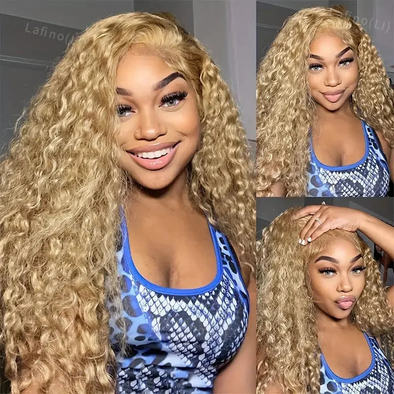 Honey Blonde Human Hair Wig Curly Wigs 13x6 Hd Lace Frontal Wig 13x4 Deep Wave Frontal Wig 30 Inch #27 Colored Human Hair Wigs
