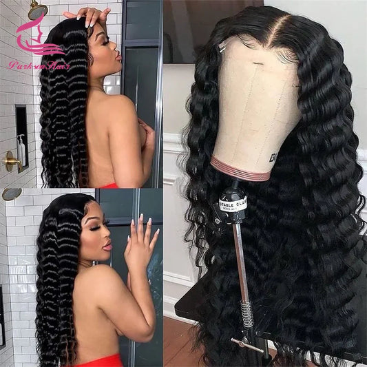 13x4 HD Full Lace Front Curly Wigs Deep Wave Human Hair Wig Brazilian Swiss HD Full Frontal Wig For Women Pre Plucked Curly Wig